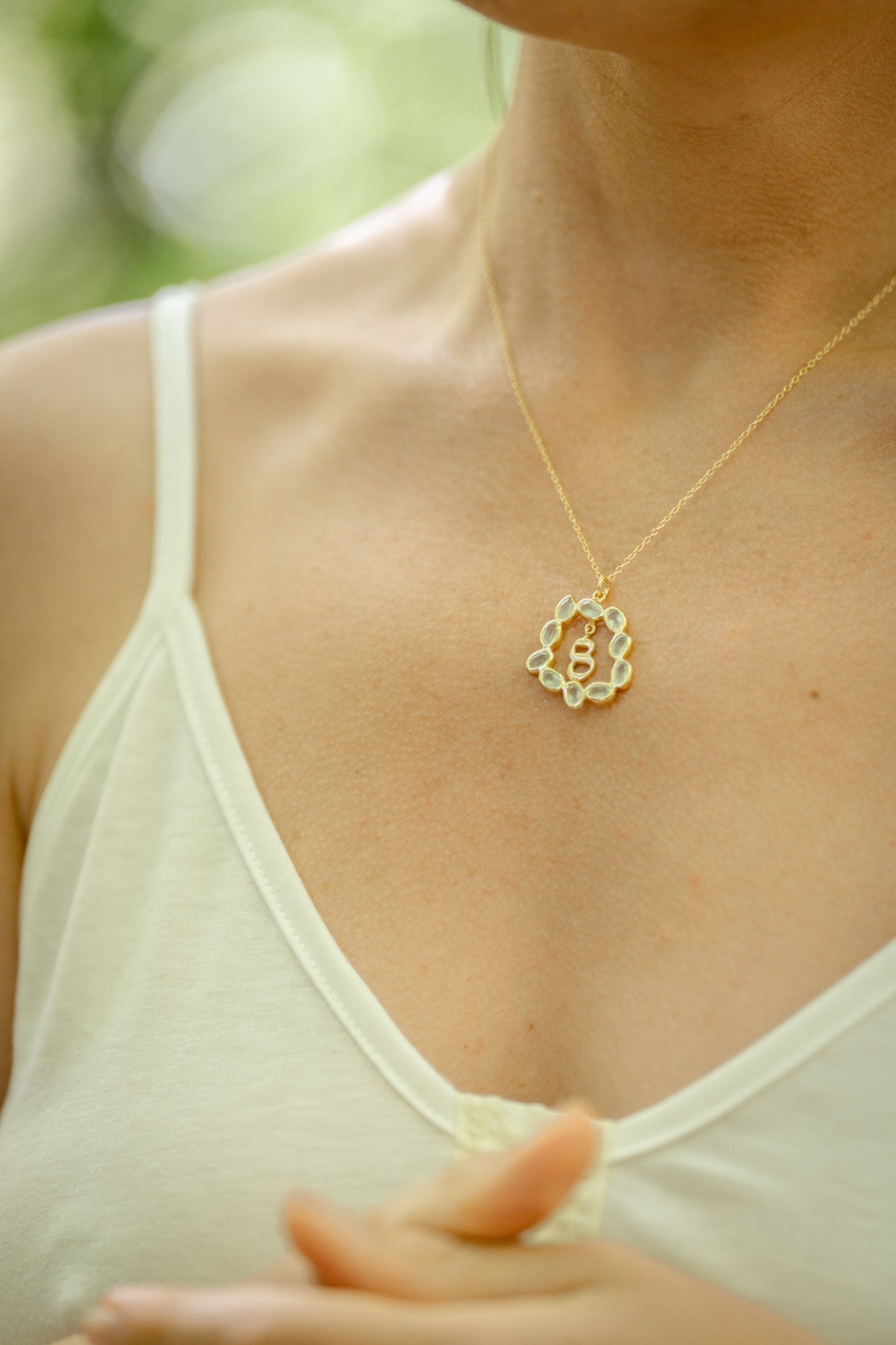 Life Path 8 Gold Necklace with Aqua Chalcedony