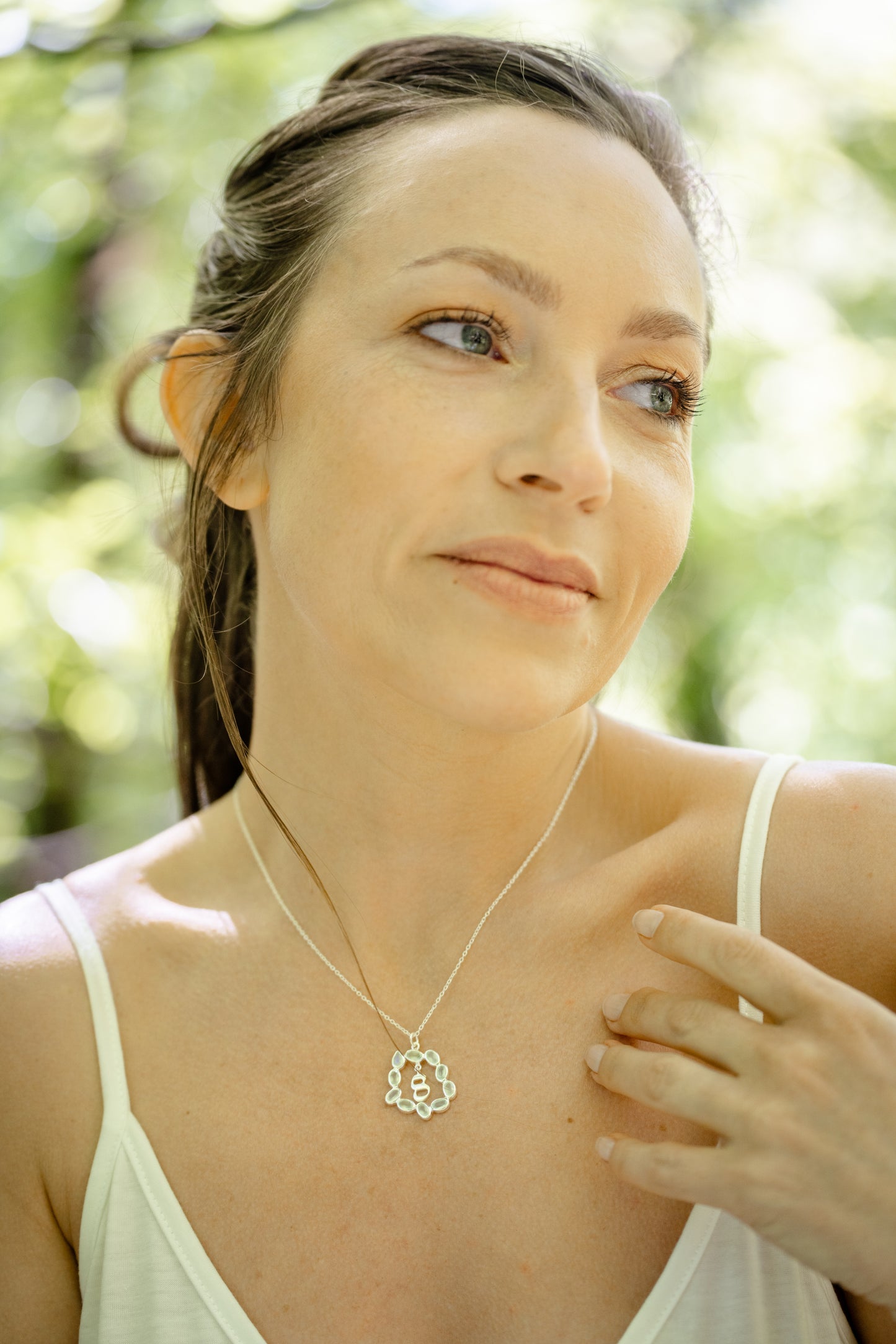 Life Path 8 Silver Necklace with Aqua Chalcedony
