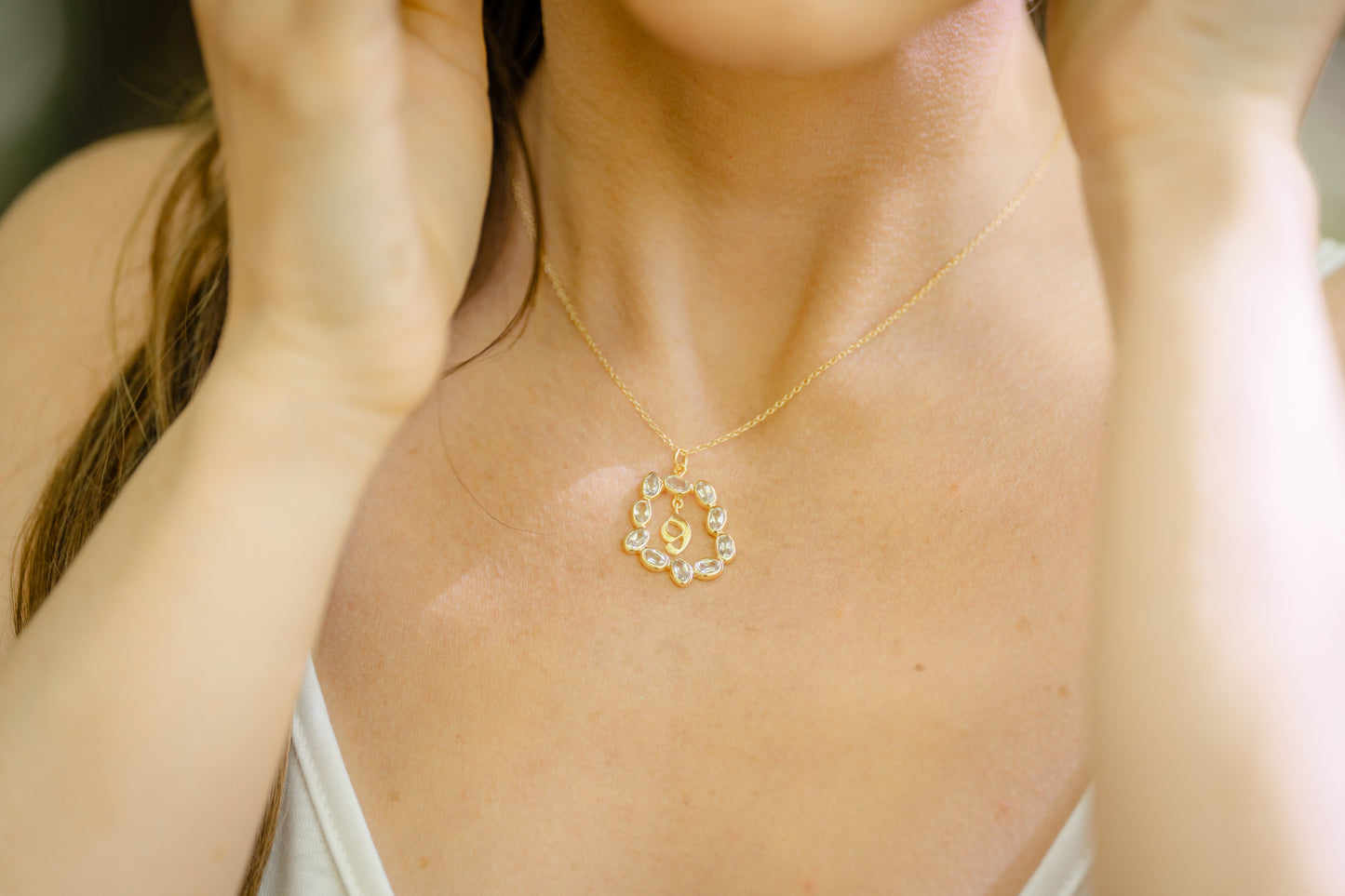 Life Path 9 Gold Necklace with Clear Quartz