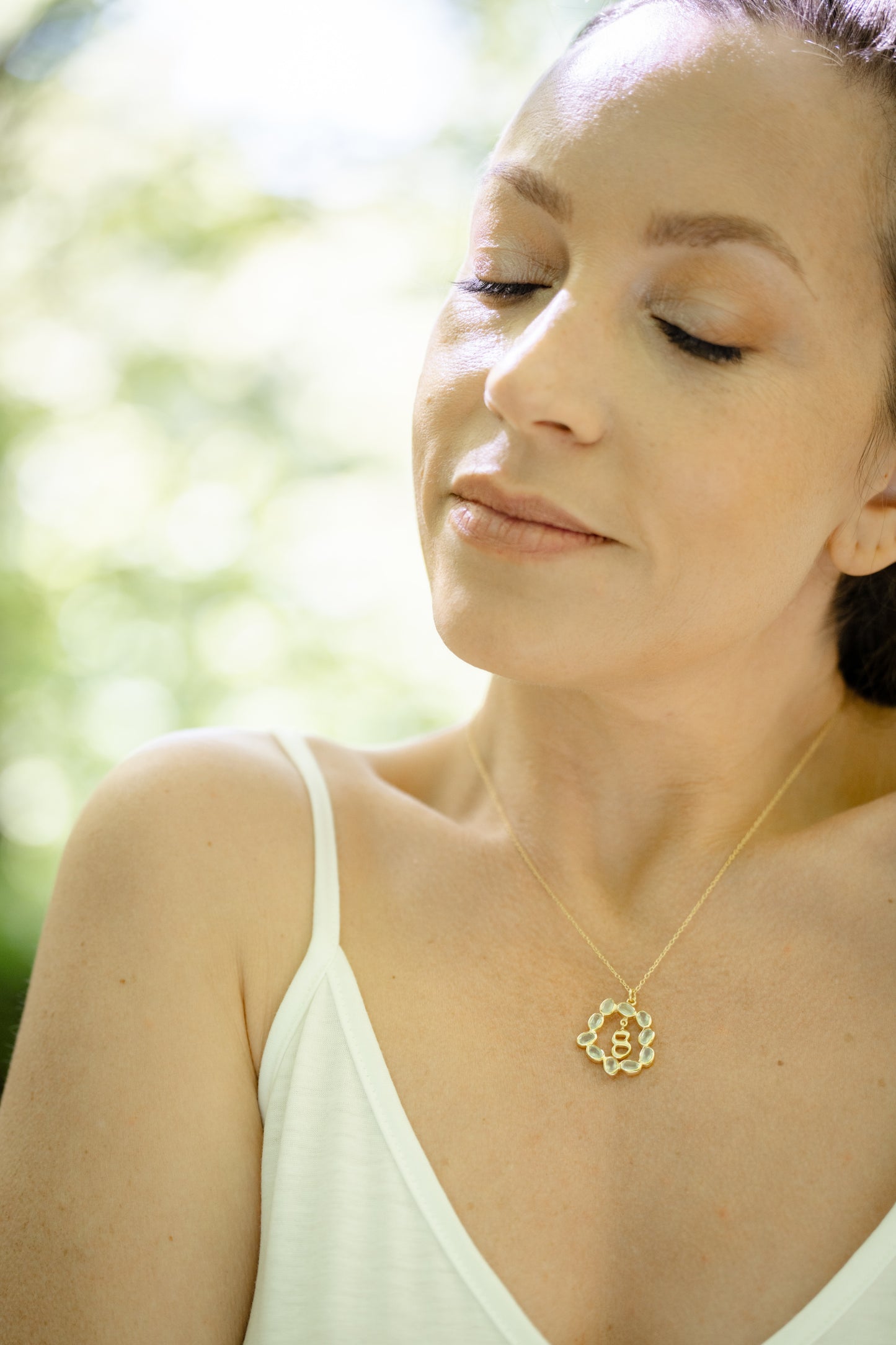 Life Path 8 Gold Necklace with Aqua Chalcedony