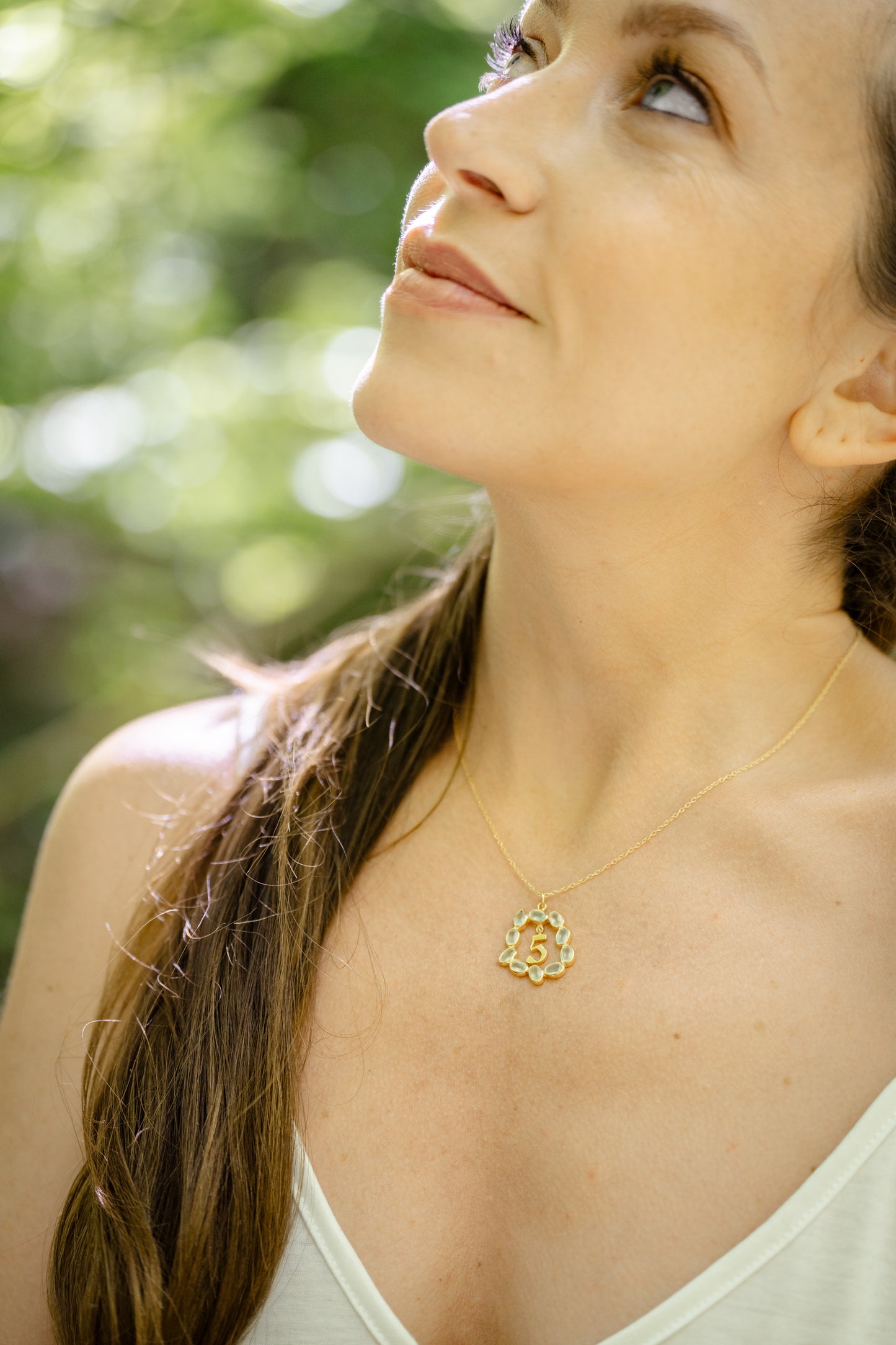 Life Path 5 Gold Necklace with Aqua Chalcedony