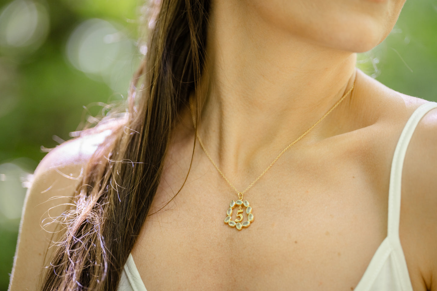 Life Path 5 Gold Necklace with Aqua Chalcedony