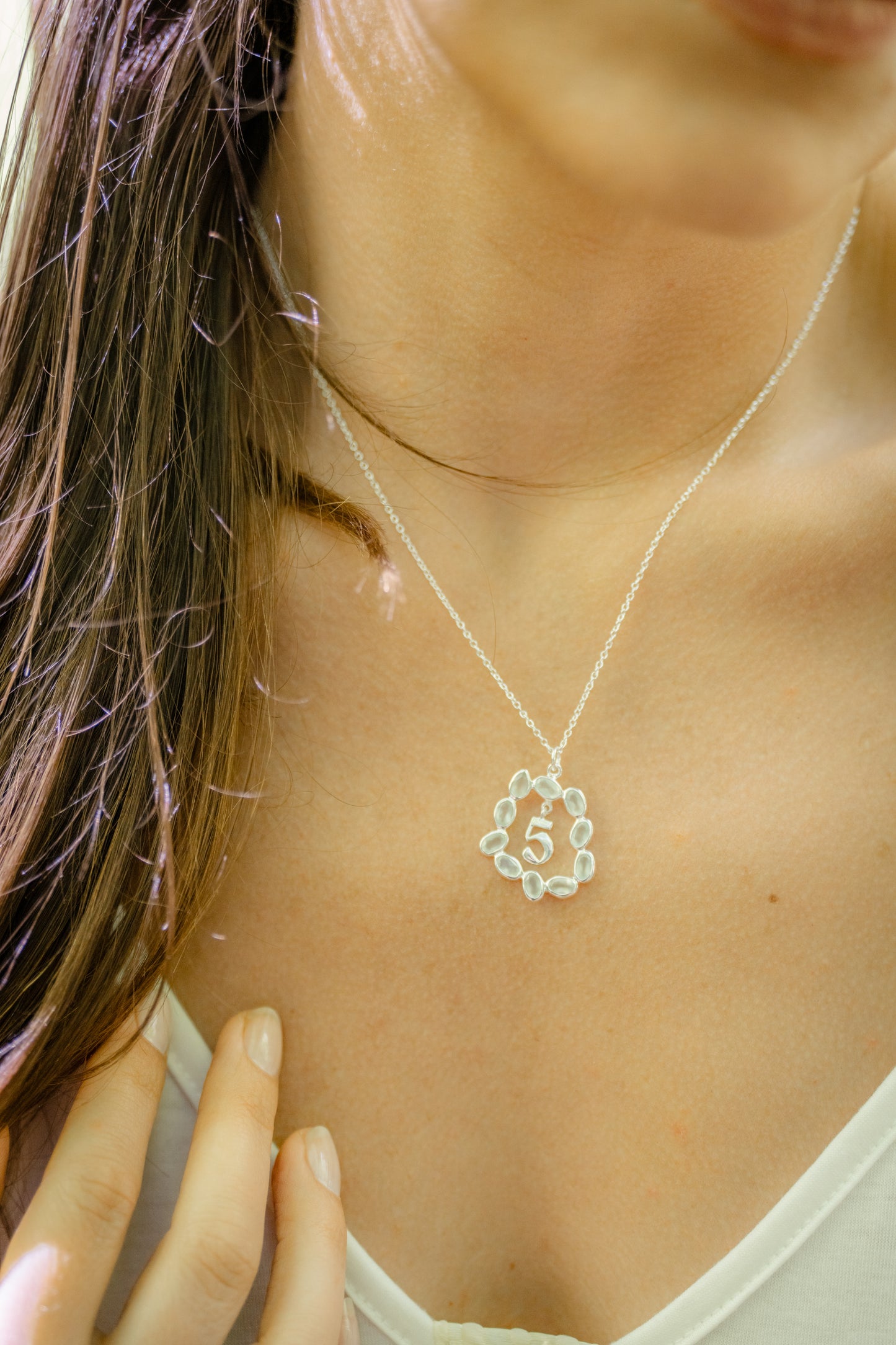 Life Path 5 Silver Necklace with Aqua Chalcedony