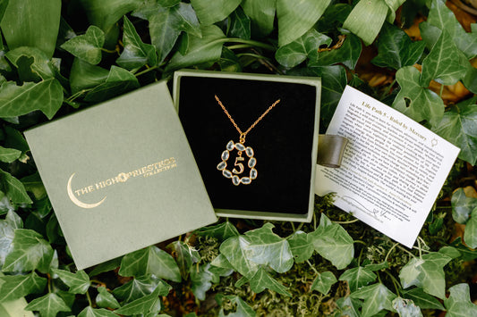 Life Path 5 Gold Necklace with Aqua Chalcedony